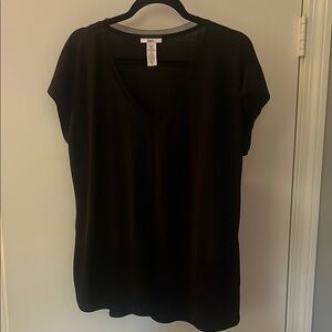 Bar III Black V-Neck Short Sleeve Top
